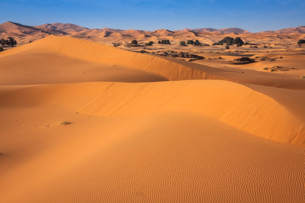  Dunas de areia no deserto Saara em Marrocos